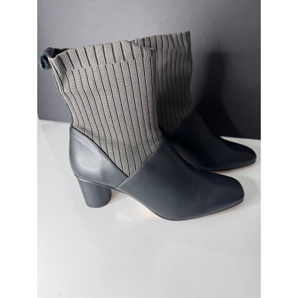 New Max Mara Block Ankle Boot Dark Gray Leather Knit Fitted Sock EU 37 US 7 - Picture 4 of 6